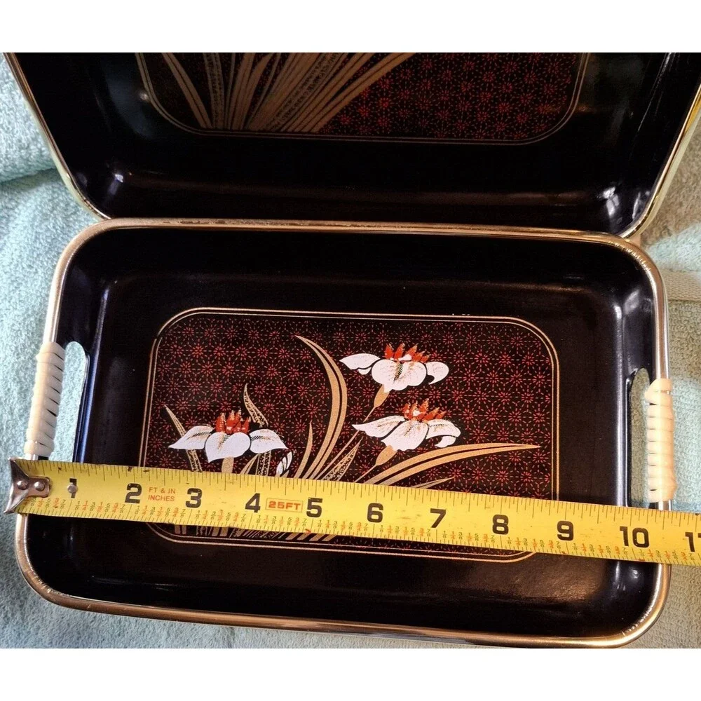 Lacquerware Tray Set Painted Shikki Ware 3 Piece Nesting Barware Serving Trays